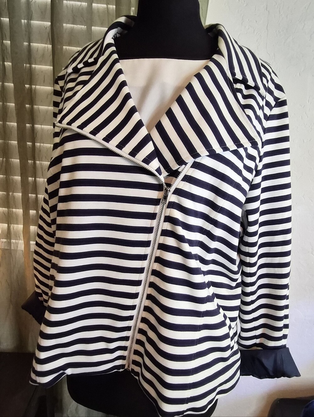 Lane Bryant Blue & White Striped Moto Jacket NWOT #408